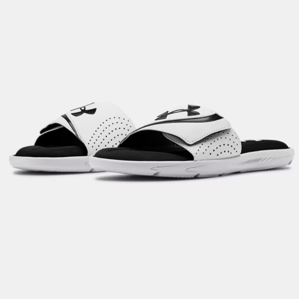 NWT Under Armour M Ignite VI Black and White Sport Slides